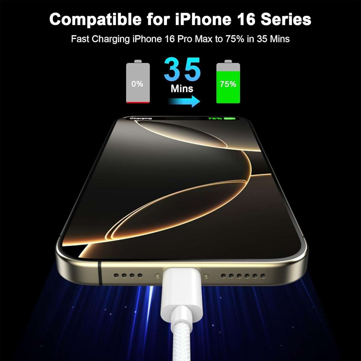10FT Car Carplay Cable for iPhone 17 16, 2 Pack [Apple MFi Certified] 60W USB A to USB C Fast Charging Cable Woven Car Charger Cord Compatible for iPhone 17/17 Pro/17 Pro Max/Air/16 Pro Max/15 Pro Max - Image 4
