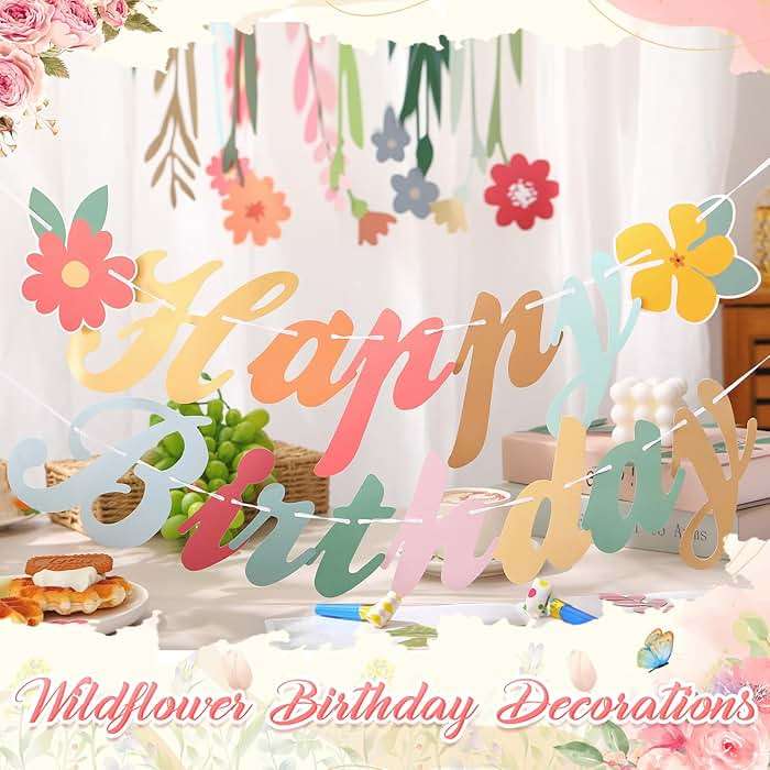 Trandraft 3 Pcs Flower Birthday Party Decorations Wildflower Garland Floral Happy Birthday Banner Spring Decor Boho Hanging Decorations for Women - Image 5