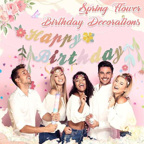Trandraft 3 Pcs Flower Birthday Party Decorations Wildflower Garland Floral Happy Birthday Banner Spring Decor Boho Hanging Decorations for Women - Image 6