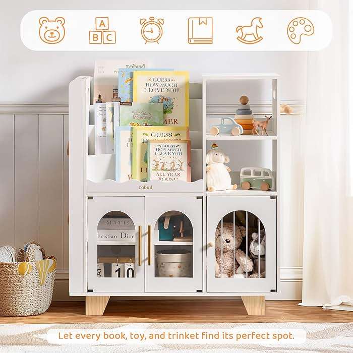 ROBUD Toy Storage Organizer, All-in-One Toy Organizers and Storage, Kids Wooden Bookshelf with 6 Storage compartments, Toy Chest Shelf Organizer for Playroom Bedroom, White - Image 8
