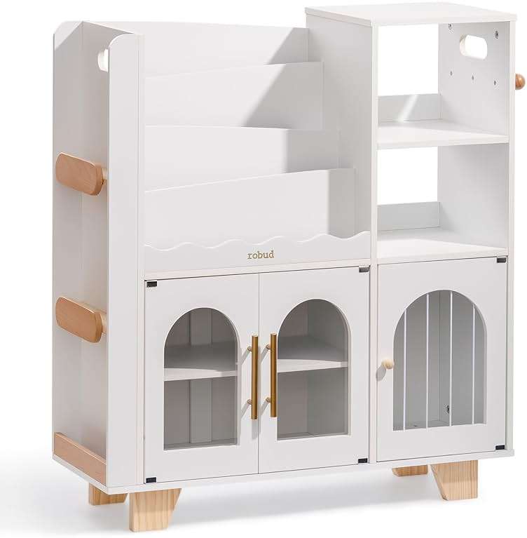 ROBUD Toy Storage Organizer, All-in-One Toy Organizers and Storage, Kids Wooden Bookshelf with 6 Storage compartments, Toy Chest Shelf Organizer for Playroom Bedroom, White - Image 9