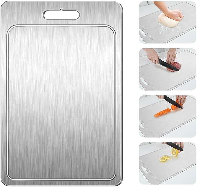 Titanium Cutting Board 100% Pure Cutting Boards With Juice Groove Metal Grade Food Double Sided Chopping Board for Cutting Meats Vegetables Fruits(Titanium-X-Large) - Image 1