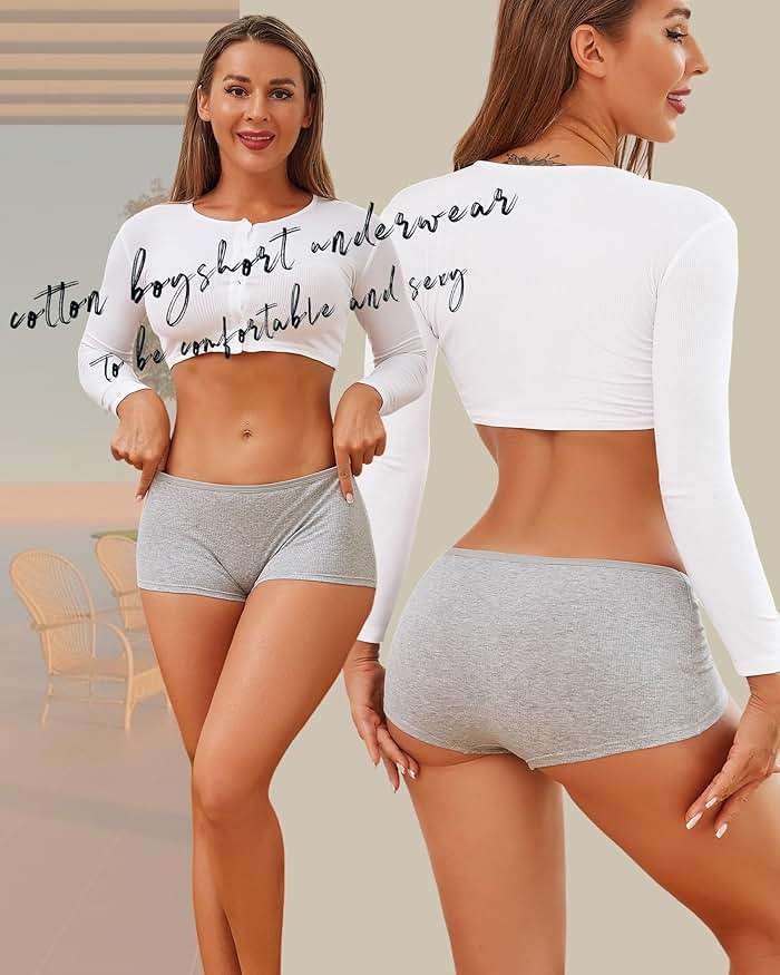 ALL OF ME Cotton Underwear for Women Boyshort Panties Full Coverage Boxer Briefs Stretch Boy Short Undies 6 Pack - Image 3