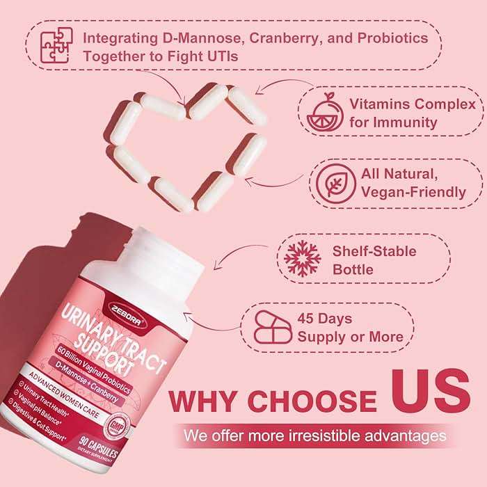 ZEBORA Urinary Tract Health for Women - Vaginal Probiotics for Women Digestive Health and pH Balance - D Mannose Supplements with Cranberry to Cleanse Urinary Tract & Bladder - 90 Capsules - Image 6