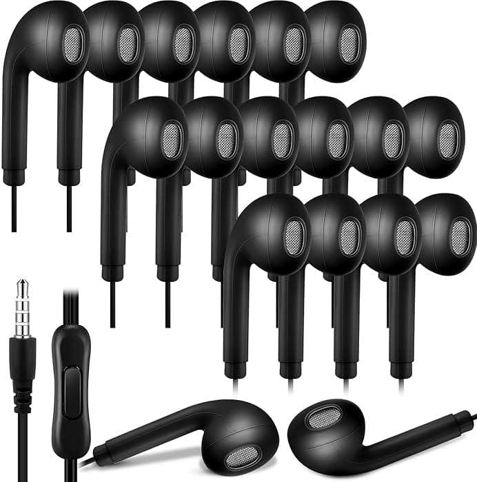 Xinnun 50 Pack Bulk Earbud Headphones with Mic Student in Ear Earbuds Classroom Wired Ear Buds with 3.5mm Headphone Plug for Adults School Library Museum Travel Plane Tablet(Simple,Black) - Image 1