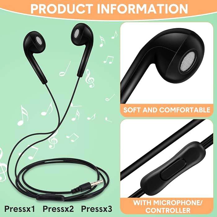 Xinnun 50 Pack Bulk Earbud Headphones with Mic Student in Ear Earbuds Classroom Wired Ear Buds with 3.5mm Headphone Plug for Adults School Library Museum Travel Plane Tablet(Simple,Black) - Image 2