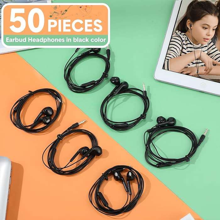 Xinnun 50 Pack Bulk Earbud Headphones with Mic Student in Ear Earbuds Classroom Wired Ear Buds with 3.5mm Headphone Plug for Adults School Library Museum Travel Plane Tablet(Simple,Black) - Image 3