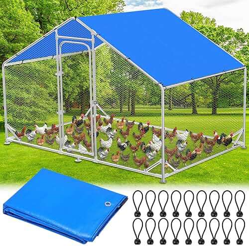 Nuanchu Chicken Coop Cover Waterproof, 11.3 x 6.3 ft Chicken Run Cover Coop Tarp Accessories UV Resistant Shade Cloth with 18 Ball Bungees Cords for Outdoor Large Walk in Run Pen(Blue) - Image 1