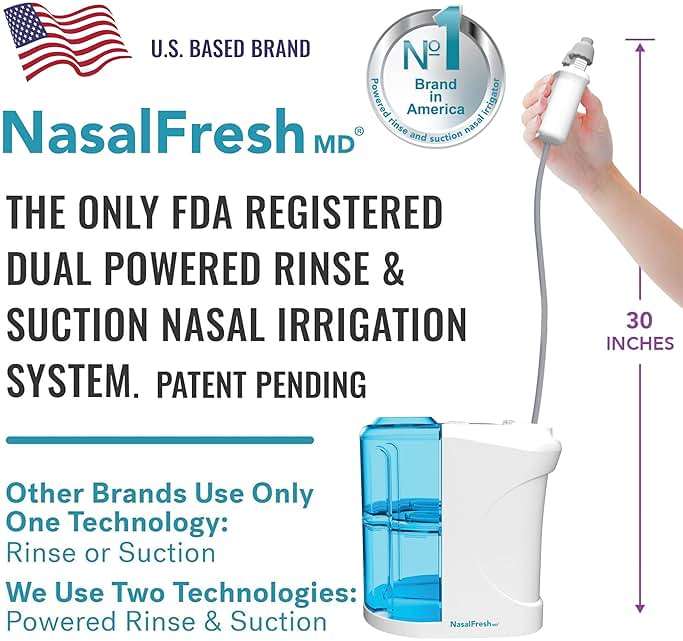 NASALFRESH MD Premium Bundle–Dual Powered Nasal Irrigation System Nasal Rinse and Wash, Sinus Decongestant Relief System, 60 Saline Packets, Case, Rechargeable, 2 Sets of Nose Pillows–Snoring Remedy - Image 2