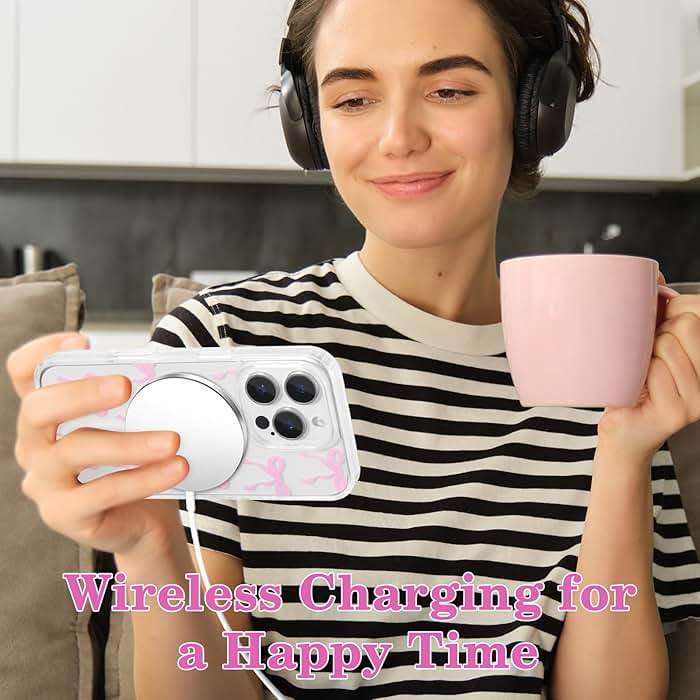 UEEBAI Magnetic for iPhone 16 Pro Max Case, Bow Case Compatible with MagSafe, Wireless Slim Clear Ribbon Aesthetic Phone Cover Anti-Yellowing Shockproof Protective Cover for Women Girl - Pink - Image 7