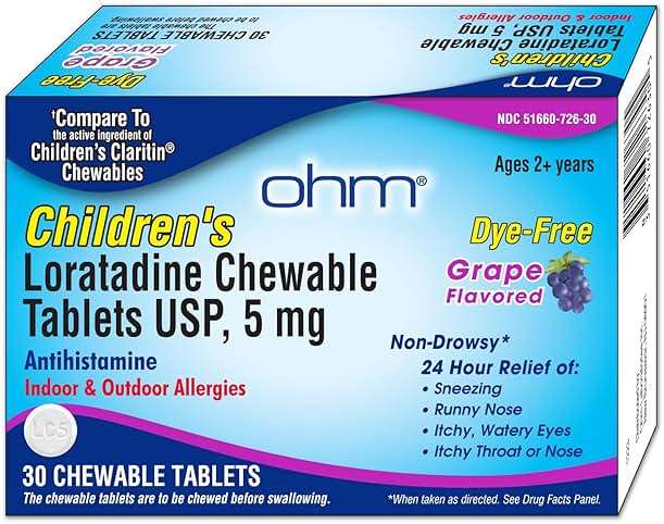 Ohm Children's Allergy Medicine, Loratadine 5mg, Chewable Tablets (30 Count) Grape Flavor, Non-Drowsy Antihistamine, 24-Hour Allergy Relief for Runny Nose, Watery Eyes, Itchy Throat & Nose - Image 2