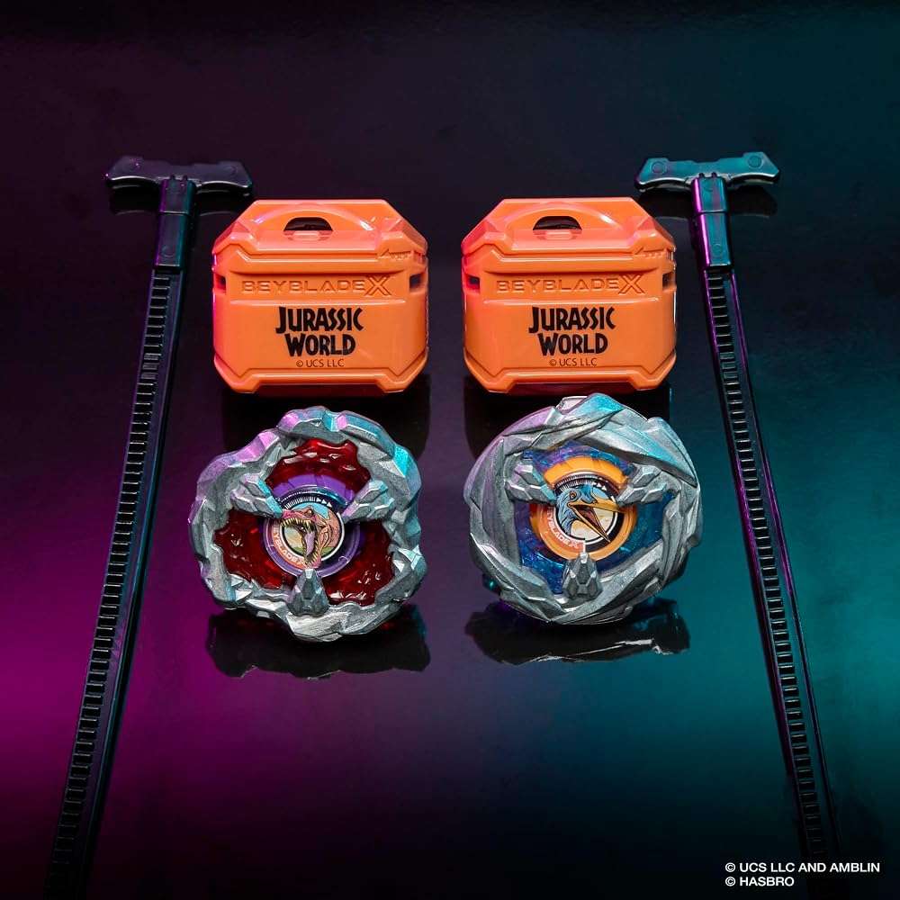 Beyblade X Jurassic World Collab Spinosaurus vs. Quetzalcoatlus Multipack Set, 2 Takara Tomy Tops, 2 launchers, Battling Tops Game, Dinosaur Toys, Ages 8+ - Image 2