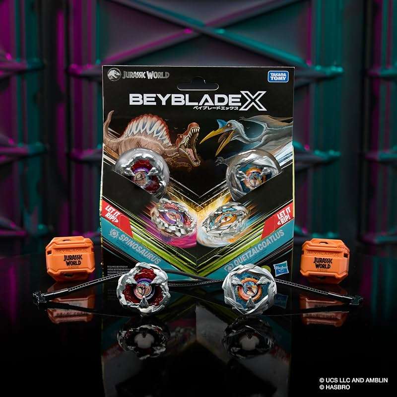 Beyblade X Jurassic World Collab Spinosaurus vs. Quetzalcoatlus Multipack Set, 2 Takara Tomy Tops, 2 launchers, Battling Tops Game, Dinosaur Toys, Ages 8+ - Image 5