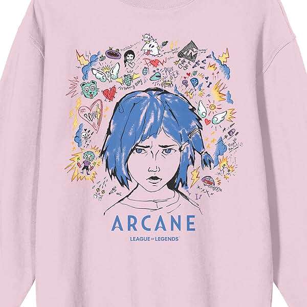 Arcane League Of Legends Powder Doodle Art Adult Cradle Pink Crew Neck Long Sleeve Sweatshirt - Image 2