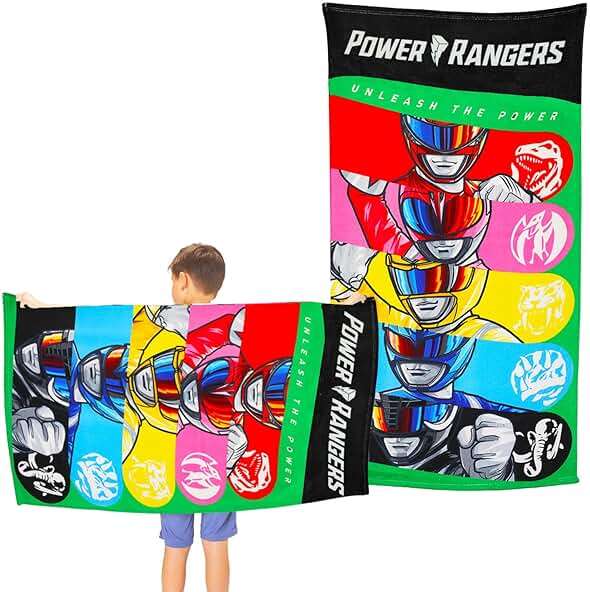 Power Rangers Towel Set for Kids - Bundle with 27" x 54" Towel, Tattoos, Stickers and More | Power Rangers Pool and Bathroom Set - Image 2