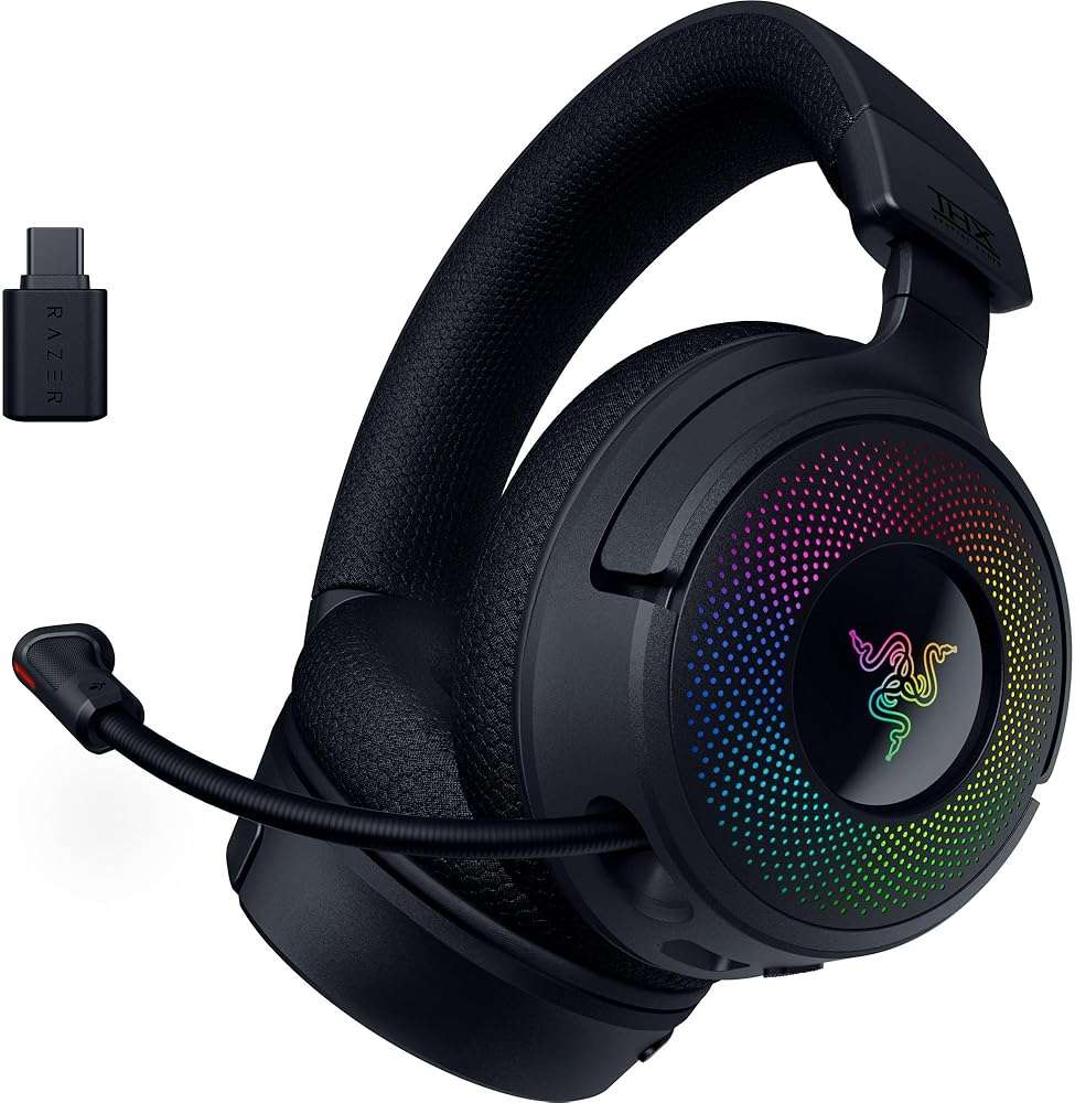 Razer Kraken V4 Wireless Gaming Headset: 2.4GHz, Bluetooth, USB - Super Wideband Mic - 40 mm Drivers - 9 Zone RGB Lighting - for PC, Mac, PS5, Nintendo Switch, Steam Deck, Smartphone - Black (Renewed) - Image 1