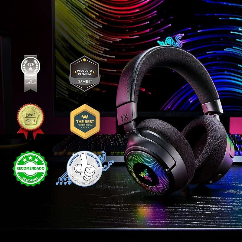 Razer Kraken V4 Wireless Gaming Headset: 2.4GHz, Bluetooth, USB - Super Wideband Mic - 40 mm Drivers - 9 Zone RGB Lighting - for PC, Mac, PS5, Nintendo Switch, Steam Deck, Smartphone - Black (Renewed) - Image 2