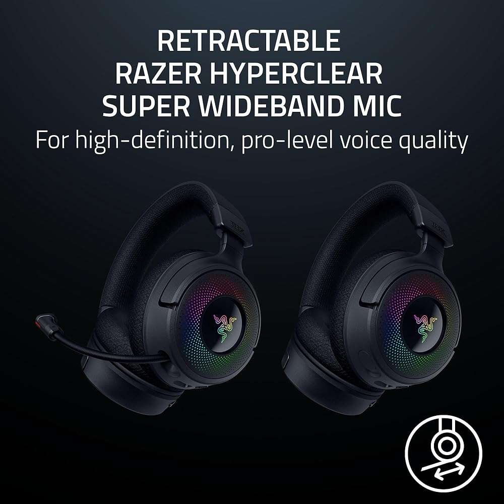 Razer Kraken V4 Wireless Gaming Headset: 2.4GHz, Bluetooth, USB - Super Wideband Mic - 40 mm Drivers - 9 Zone RGB Lighting - for PC, Mac, PS5, Nintendo Switch, Steam Deck, Smartphone - Black (Renewed) - Image 4