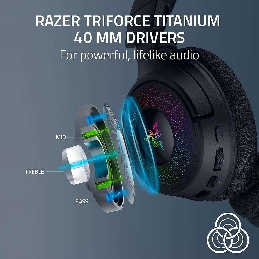 Razer Kraken V4 Wireless Gaming Headset: 2.4GHz, Bluetooth, USB - Super Wideband Mic - 40 mm Drivers - 9 Zone RGB Lighting - for PC, Mac, PS5, Nintendo Switch, Steam Deck, Smartphone - Black (Renewed) - Image 5