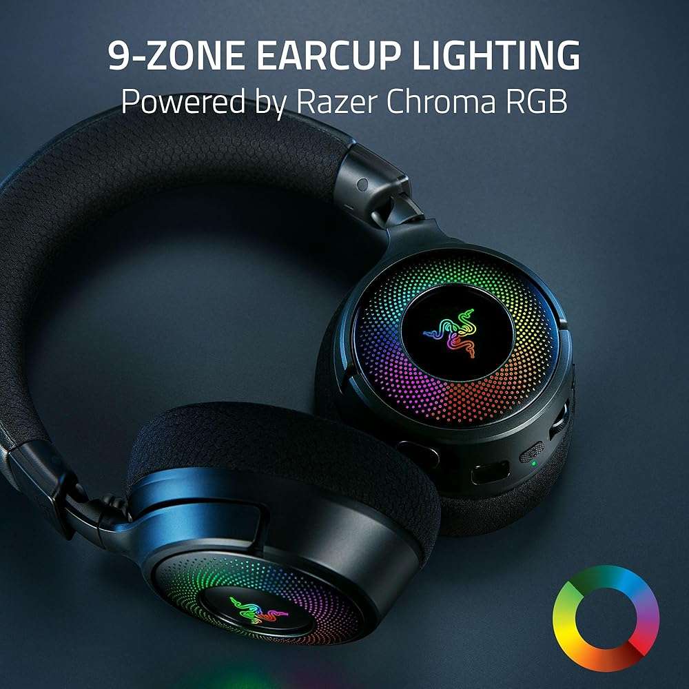 Razer Kraken V4 Wireless Gaming Headset: 2.4GHz, Bluetooth, USB - Super Wideband Mic - 40 mm Drivers - 9 Zone RGB Lighting - for PC, Mac, PS5, Nintendo Switch, Steam Deck, Smartphone - Black (Renewed) - Image 8