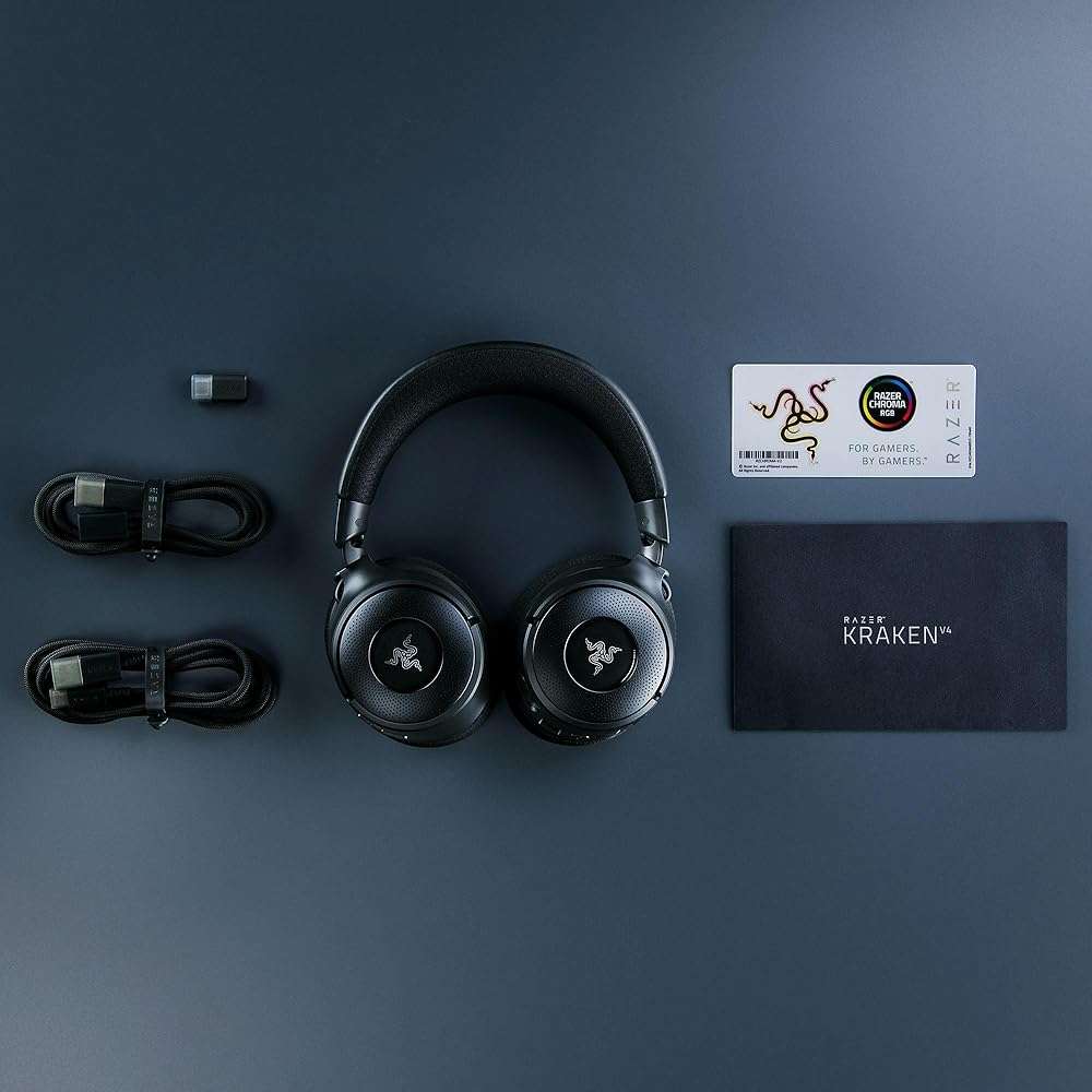 Razer Kraken V4 Wireless Gaming Headset: 2.4GHz, Bluetooth, USB - Super Wideband Mic - 40 mm Drivers - 9 Zone RGB Lighting - for PC, Mac, PS5, Nintendo Switch, Steam Deck, Smartphone - Black (Renewed) - Image 9