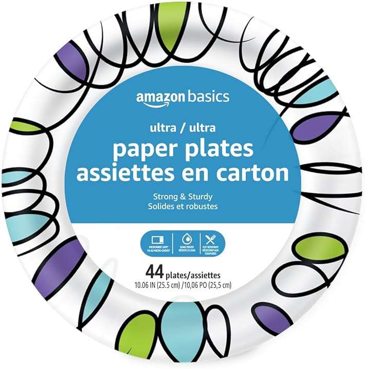 Amazon Basics Ultra Paper Plates, 10 Inch, Disposable, 44 Count, Packaging May Vary - Image 1