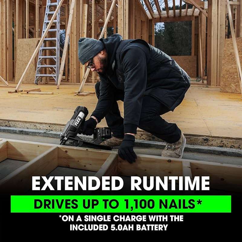 FLEX 24V Brushless 21° Framing Nailer Kit, Zero Ramp-up Time, 3 Nails/Sec, Ideal for Framing, Sheathing and Decking, w/ 5.0Ah Lithium Battery & 160W Fast Charger - FX4351A-1C - Image 3
