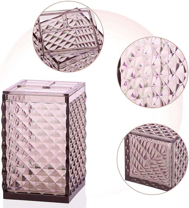 Yueranhu 6 Piece Mauve Bathroom Accessories Set - High-Clarity Shatterproof Acrylic - Includes Soap Dispenser, Toothbrush Holder, Tumbler Cup, Soap Dish, & Toilet Brush with Holder - Modern Bath Decor - Image 4