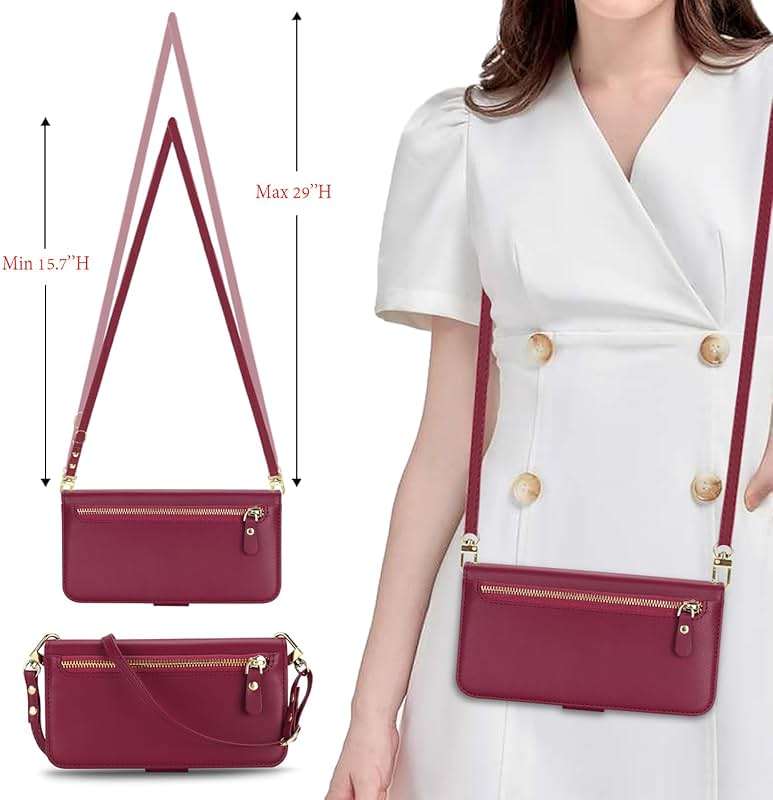 Lipvina for iPhone 16 Wallet Case for Women,Zipper Pocket,PU Leather Phone Case Stand flip Cover Crossbody Lanyard Strap Zipper Credit Card Holder Slots for Apple 16,Wine Red - Image 6