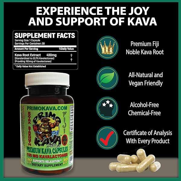 PRIMO KAVA Kava Capsules 3000mg | Authentic Kava Kava from Fiji | Fast Acting Kava Extract | 3,000mg of Kavalactones | Adaptogenic Experience | Certified 3rd Party Testing - Image 2