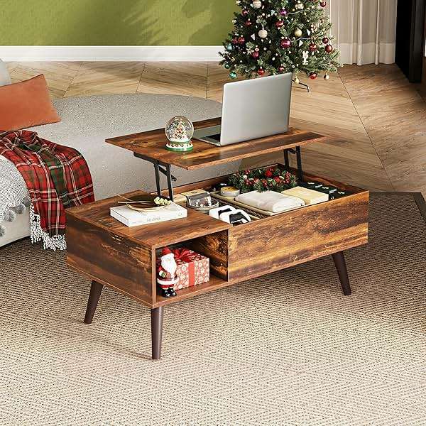 WLIVE Coffee Table with Storage & Lifting Top for Living Room, 21" Small Lift Top for Small Space Apartment, 31" Wooden Multifunctional Coffee & Dining Center Table for Home Office Work, Rustic Brown - Image 2