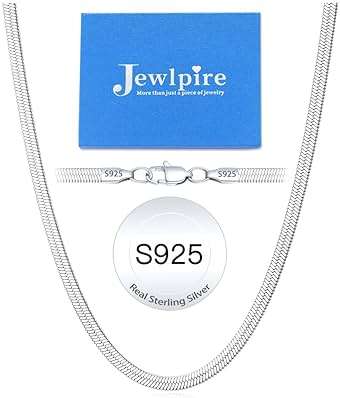 Jewlpire 3mm 4mm 5mm Herringbone Necklace 18K Gold Plated 925 Sterling Silver Chain Necklace for Women, Flat Snake Chain Necklace, Women's Chains Necklaces 16 18 20 22 24 Inch - Image 1