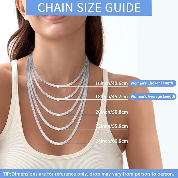 Jewlpire 3mm 4mm 5mm Herringbone Necklace 18K Gold Plated 925 Sterling Silver Chain Necklace for Women, Flat Snake Chain Necklace, Women's Chains Necklaces 16 18 20 22 24 Inch - Image 3