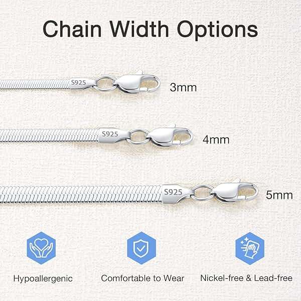 Jewlpire 3mm 4mm 5mm Herringbone Necklace 18K Gold Plated 925 Sterling Silver Chain Necklace for Women, Flat Snake Chain Necklace, Women's Chains Necklaces 16 18 20 22 24 Inch - Image 4