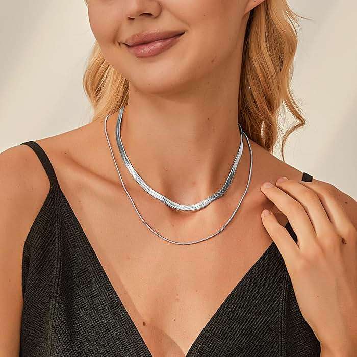 Jewlpire 3mm 4mm 5mm Herringbone Necklace 18K Gold Plated 925 Sterling Silver Chain Necklace for Women, Flat Snake Chain Necklace, Women's Chains Necklaces 16 18 20 22 24 Inch - Image 5