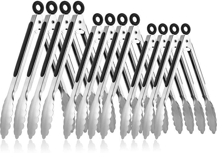 12 Pcs Serving Tongs for Cooking, 7" 9" 12" Heavy Duty Stainless Steel Lockable Kitchen Salad Tongs Small Grill Tong for Food, BBQ, Toaster, Non-slip Grip - Image 1