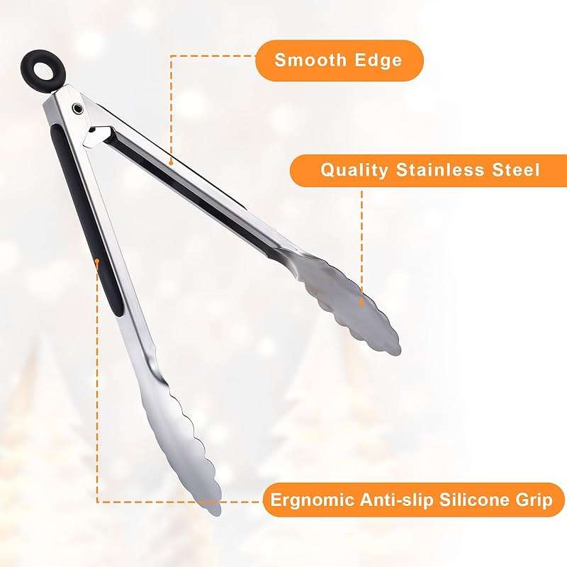12 Pcs Serving Tongs for Cooking, 7" 9" 12" Heavy Duty Stainless Steel Lockable Kitchen Salad Tongs Small Grill Tong for Food, BBQ, Toaster, Non-slip Grip - Image 3