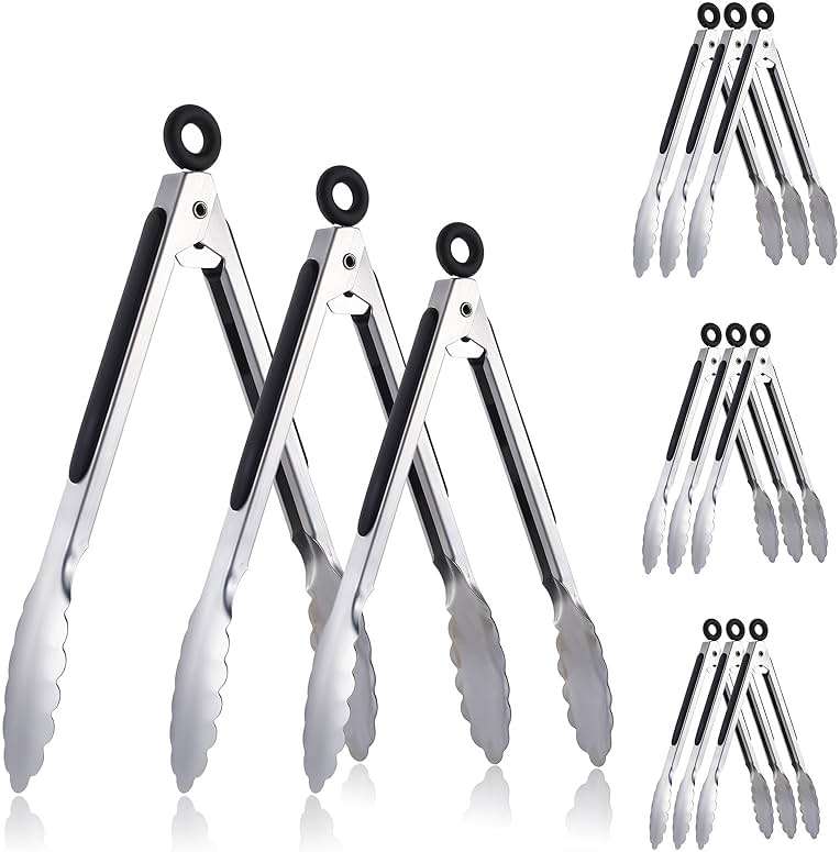 12 Pcs Serving Tongs for Cooking, 7" 9" 12" Heavy Duty Stainless Steel Lockable Kitchen Salad Tongs Small Grill Tong for Food, BBQ, Toaster, Non-slip Grip - Image 8
