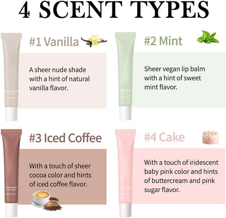 4Pack Special Lip Balms - Lip Balm Hydrating - Tinted Lip Butter Balm - Moisturizing Lip Gloss Set - Girls Lip Oil - Lip Moisturizer for Women - Lip Care Products - Gifts for Teen Girls - Image 6
