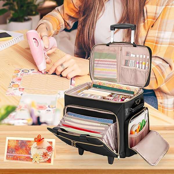 Prokva Rolling Scrapbook Bag, Scrapbook Storage Tote Bag with Wheels, Craft Cart Organizer with Detachable Trolley, Art Supplies Organizer Bag for Artist Crafter Teacher, Black(Patent Design) - Image 2