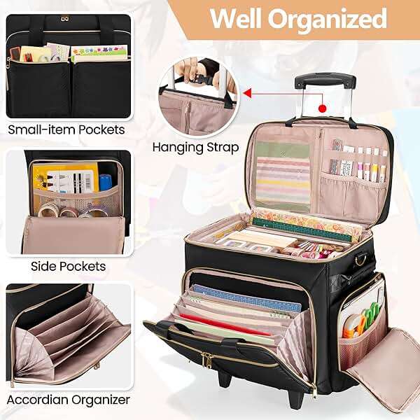Prokva Rolling Scrapbook Bag, Scrapbook Storage Tote Bag with Wheels, Craft Cart Organizer with Detachable Trolley, Art Supplies Organizer Bag for Artist Crafter Teacher, Black(Patent Design) - Image 3