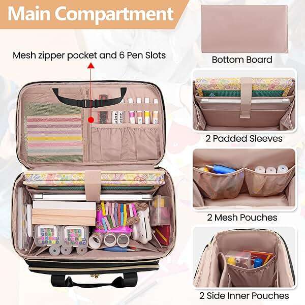 Prokva Rolling Scrapbook Bag, Scrapbook Storage Tote Bag with Wheels, Craft Cart Organizer with Detachable Trolley, Art Supplies Organizer Bag for Artist Crafter Teacher, Black(Patent Design) - Image 4