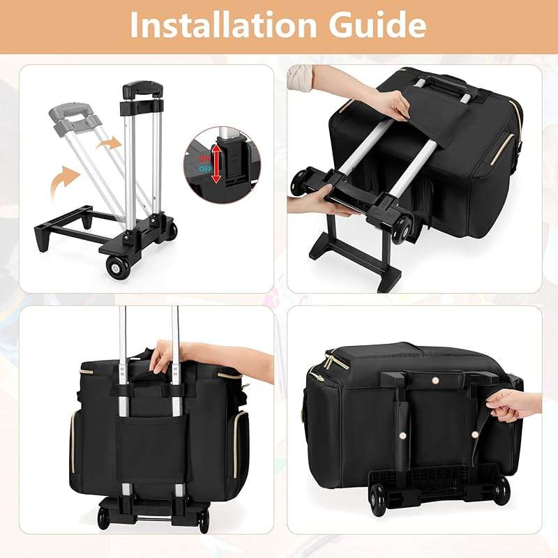 Prokva Rolling Scrapbook Bag, Scrapbook Storage Tote Bag with Wheels, Craft Cart Organizer with Detachable Trolley, Art Supplies Organizer Bag for Artist Crafter Teacher, Black(Patent Design) - Image 7