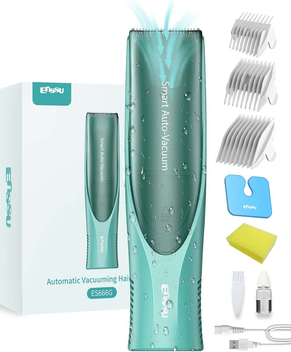 ENSSU Baby Hair Clipper,Vaccum Hair Clippers for Kids/Toddlers,Cordless Baby Hair Cutting Kit with Two Modes,Baby Hair Trimmer Haircut Machine in Large Hairs Storage Space,Rechargeable,Waterproof - Image 1