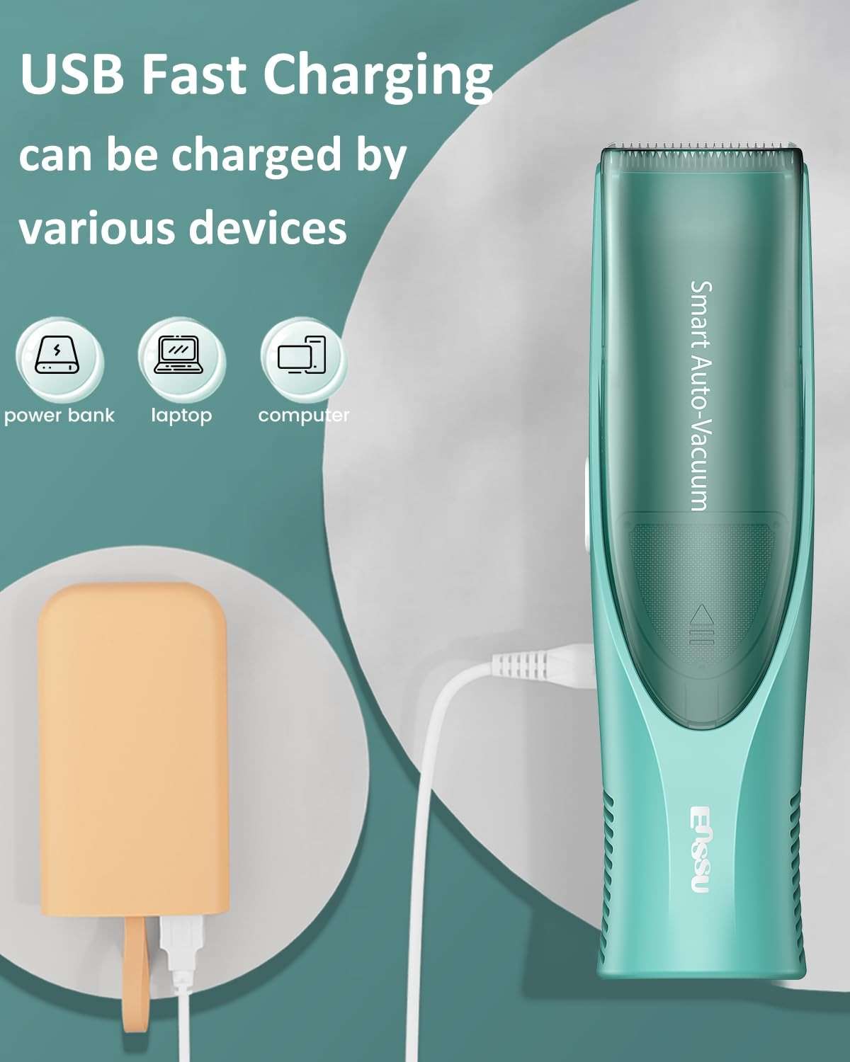 ENSSU Baby Hair Clipper,Vaccum Hair Clippers for Kids/Toddlers,Cordless Baby Hair Cutting Kit with Two Modes,Baby Hair Trimmer Haircut Machine in Large Hairs Storage Space,Rechargeable,Waterproof - Image 6