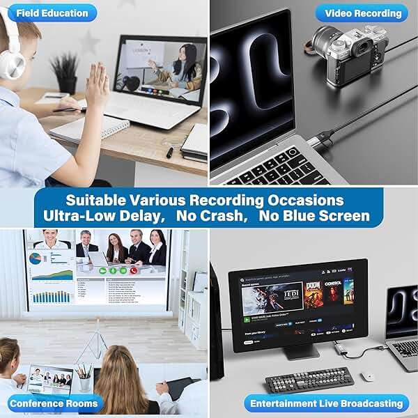 Audio Video Capture Card for Broadcasting,4K HDMI to USB C Capture Card with USB A 3.0 Adapter,1080P 60FPS, Work with iPad Mac OS Windows, Camera/Xbox/PS5/PC/OBS/DVDs,DSLR for Streaming - Image 7