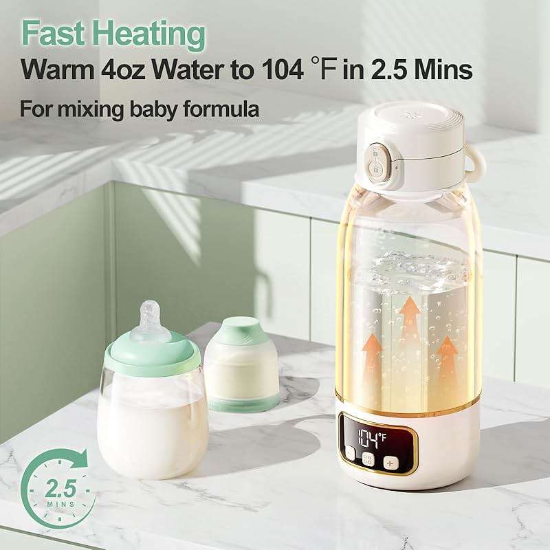 Portable Bottle Warmer for Travel, Fast Baby Bottle Warmer On the Go with Precise Temp Control, 17 OZ Milk Warmer, Leak-Proof Cordless Breastmilk Warmer, Fits Most Bottles, Ideal Newborn Baby Gift - Image 2