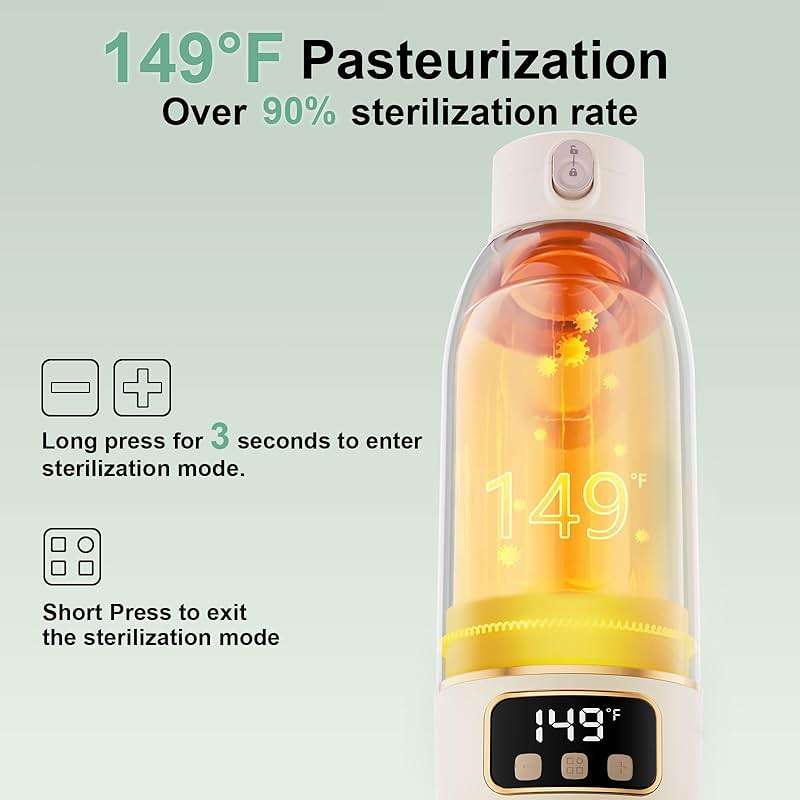 Portable Bottle Warmer for Travel, Fast Baby Bottle Warmer On the Go with Precise Temp Control, 17 OZ Milk Warmer, Leak-Proof Cordless Breastmilk Warmer, Fits Most Bottles, Ideal Newborn Baby Gift - Image 7