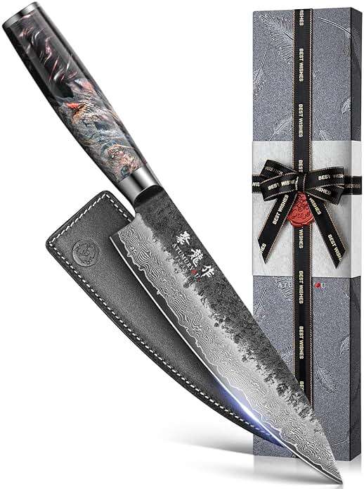 Japanese Chef Knife 8", Hand Forged 67-Layer Damascus VG10 Core Kitchen Knife for Home & Professional Chefs, Razor Sharp Chef's Knives with Leather Sheath, Premium Father Day Gift for Dad Husband - Image 1