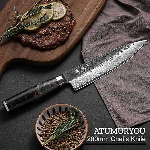Japanese Chef Knife 8", Hand Forged 67-Layer Damascus VG10 Core Kitchen Knife for Home & Professional Chefs, Razor Sharp Chef's Knives with Leather Sheath, Premium Father Day Gift for Dad Husband - Image 7